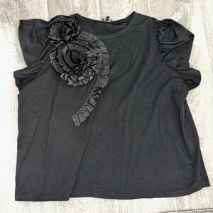 Black Women's Ruffle Flower Accent Top